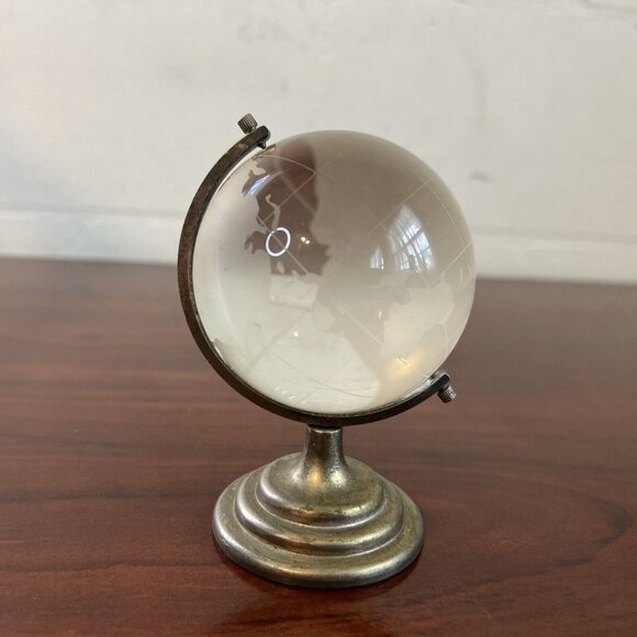 Frosted Etched Glass Crystal World Earth Globe Statue with Stand Paperweight - Picture 2 of 6